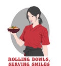 Japanese female waitress Illustration