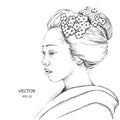 Japanese girl in traditional clothing. Geisha. Vector illustration