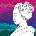 Japanese girl in traditional clothing. Geisha. Vector illustration