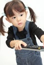 Japanese girl using remote controller Royalty Free Stock Photo