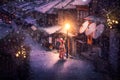 Japanese girl walk with traditional kimono dress in winter season Royalty Free Stock Photo