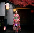 Japanese girl wearing the japanese traditional kimono at Yasaka Pagoda Royalty Free Stock Photo