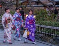 Japanese Girls In Kimono, Gion District, Kyoto, Japan Royalty Free Stock Photo