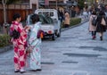 Japanese Girls In Kimono, Gion District, Kyoto, Japan Royalty Free Stock Photo