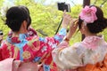 Japanese girls taking selfie