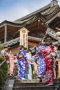 Japanese girls visiting Jishu-jinja Shrine Kyoto Royalty Free Stock Photo