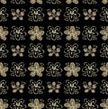 Japanese Gold and Black Flower Vector Seamless Pattern