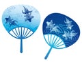 Set Of Vector Round Paper Fans Decorated With Japanese Vintage Style Goldfish Illustrations. Royalty Free Stock Photo