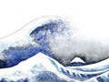 Japanese great wave art. watercolor style.hand drawn