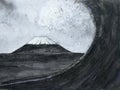 japanese great wave art. watercolor traditional