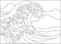 A Japanese Great Wave Outline Coloring Book Page