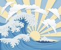 Japanese Great Wave Sunrise Layered Paper Craft