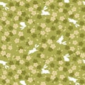 Japanese Green Cherry Blossom And Rabbit Pattern
