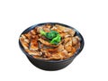 Japanese grilled barbecue pork top on rice in a bow isolated white background Royalty Free Stock Photo