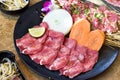 Japanese grilled meat, Beef tongue sliced yakiniku, BBQ korean roast Royalty Free Stock Photo
