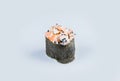 Japanese Gunkan Ebi Sushi with flying fish roe. Gunkan-poppy wrapped in nori seaweed Royalty Free Stock Photo