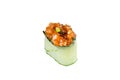 Japanese Gunkan Green Sushi with marinated salmon and greens. Gunkan-poppy with rice