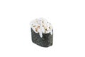 Japanese Gunkan Sushi with Tobiko caviar, rice and snow crab meat wrapped in nori seaweed isolated on white background Royalty Free Stock Photo