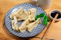 Japanese gyoza dumplings served on platter