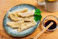 Japanese gyoza dumplings served on platter