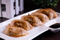 Japanese gyoza or dumplings with soy sauce