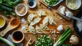 Japanese Gyoza Ingredients on Bamboo Cutting Board