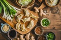 Japanese Gyoza Ingredients on Bamboo Cutting Board