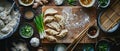 Japanese Gyoza Ingredients on Bamboo Cutting Board