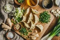 Japanese Gyoza Ingredients on Bamboo Cutting Board