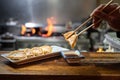 Japanese gyoza served in plate with delicious soy sauce dip Royalty Free Stock Photo