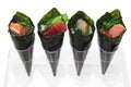 Hand rolled temaki sushi set, japanese food