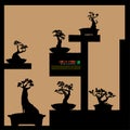 Set of Bonsai tree, silhouette of bonsai, Detailed image, Vector illustration. Royalty Free Stock Photo