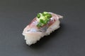 Japanese horse mackerel sushi on black background Royalty Free Stock Photo