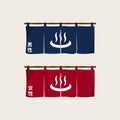 Japanese Hot spring onsen entrance curtain with Male and female kanji symbol