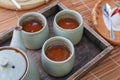 Japanese hot tea with dessert. Traditional teapot confectionery. Royalty Free Stock Photo