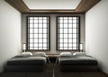 Mock up Japanese hotel room interior design-bedroom japanese style. 3D rendering