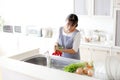 Japanese housewife washing vegetables Royalty Free Stock Photo