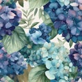 Japanese Hydrangea Kimono Watercolor Pattern for Seamless Designs.