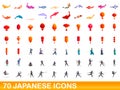 70 japanese icons set, cartoon style