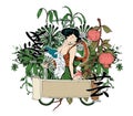 Japanese illustration with geisha