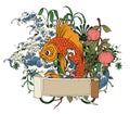 Japanese illustration with koi fish