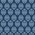 Japanese Indian Blue Flower Motif Vector Seamless Pattern