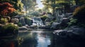 Japanese-inspired 3d Waterfall Landscape: Unreal Engine 5 Rendering