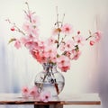 Japanese-inspired Pink Cherry Blossom Vase: Opacity And Translucency Royalty Free Stock Photo