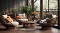 Japanese-inspired Rattan Living Room Set With Vray Tracing And Earthy Naturalism