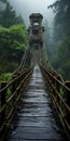 Japanese Inspired Wooden Bridge In A Dark Green Forest Royalty Free Stock Photo