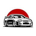 Japanese jdm car vector image illustration isolated in red moon background