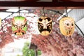 JAPANESE KABUKI NOH Mask lamp in flower background Royalty Free Stock Photo