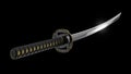 Japanese katana sword on black background