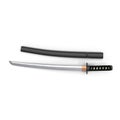 Japanese Katana Sword with sheath on white. Top view. 3D illustration Royalty Free Stock Photo